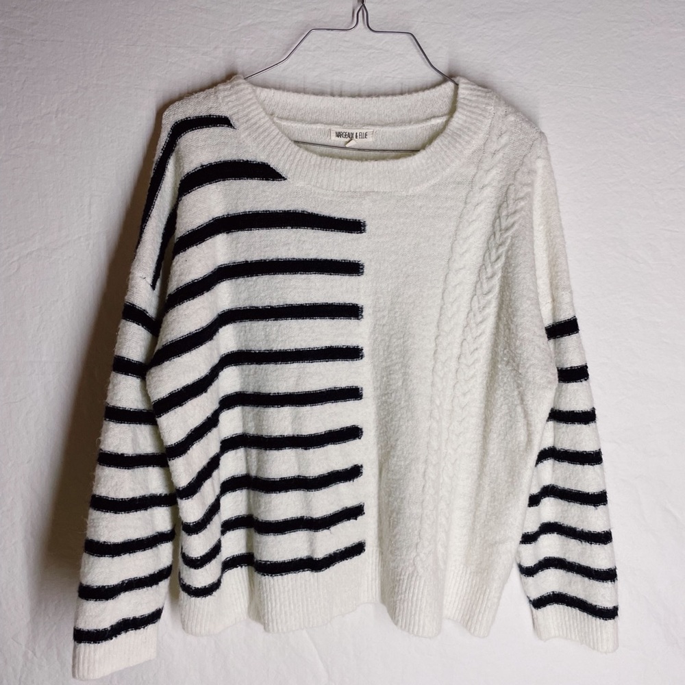 Black and White Striped Knit Sweater - Margeaux & Ellie